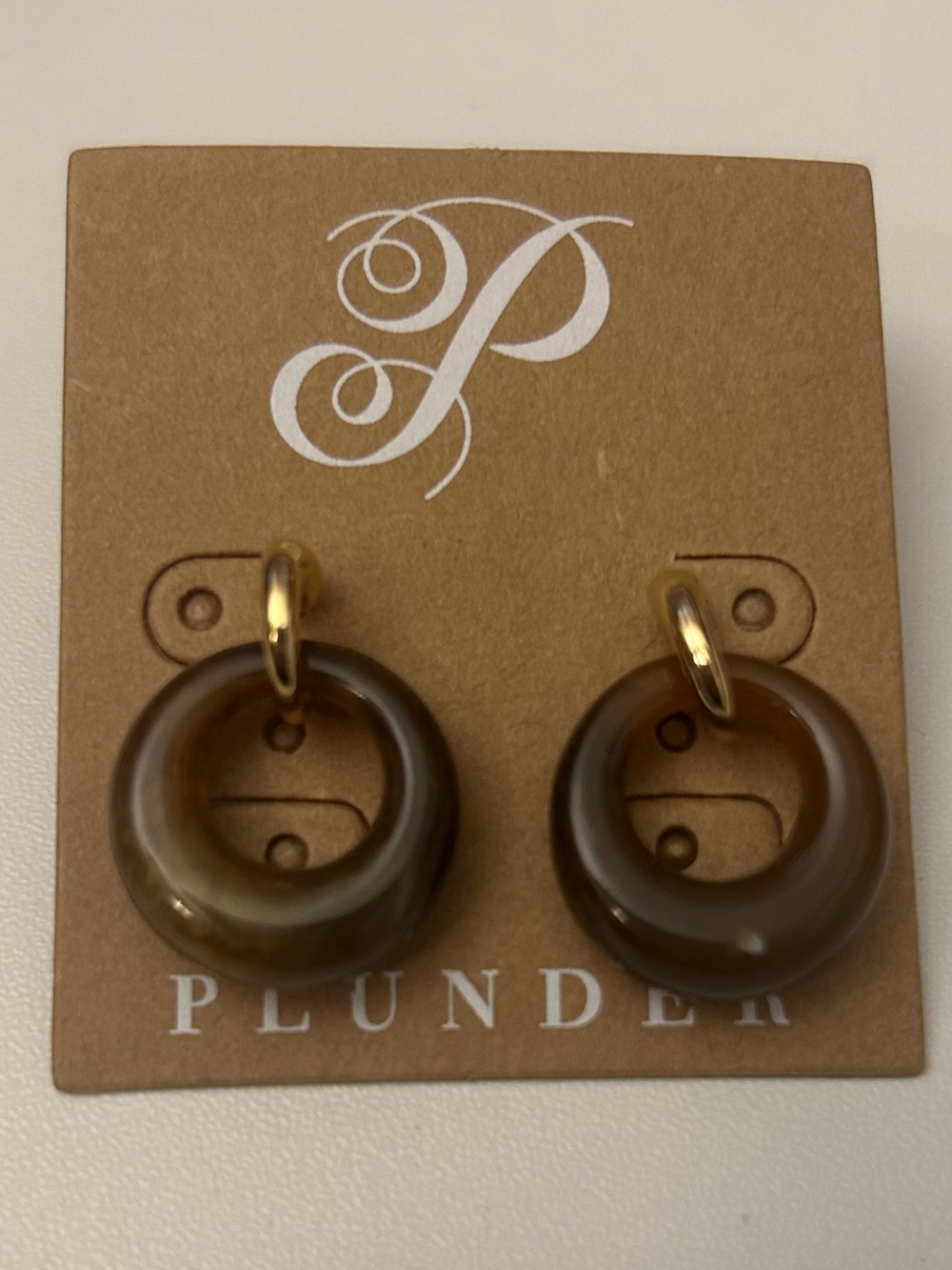 Plunder donut hoop earrings gold tone resin brown earrings NWT